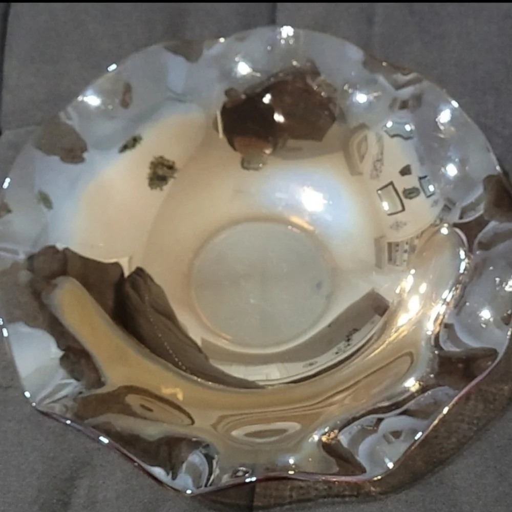 Vintage Indiana Glass Iridescent Console Bowl – Pink‑Peach Carnival Finish (EUC)
